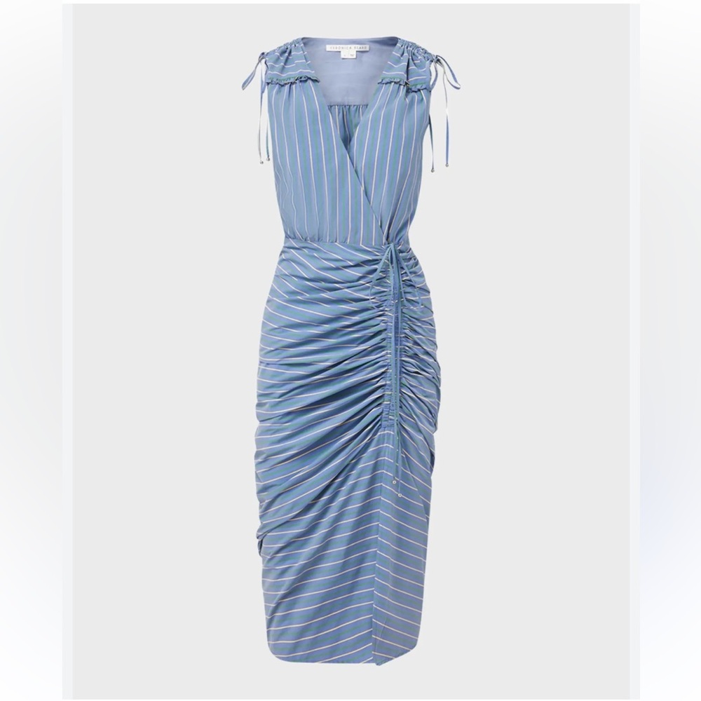 Veronica Beard Striped Asymmetrical Dress in Blue and White